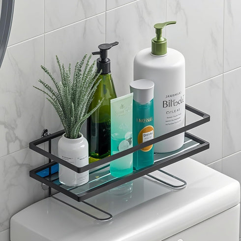 PowerKing 2 Over The Toilet Storage Shelf, Bathroom Organizer Rack with Hooks, No-Drill, Rust-Resistant Steel, Toilet