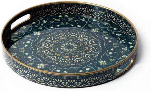 Round Serving Tray with Handles - Large Round Ottoman Tray Coffee Table