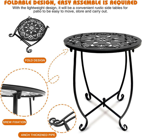 Fashion&cool 17Inch) (1) Patio Side Table, Weather Resistant Metal Side Table, Small Round Outdoor End Table Accent