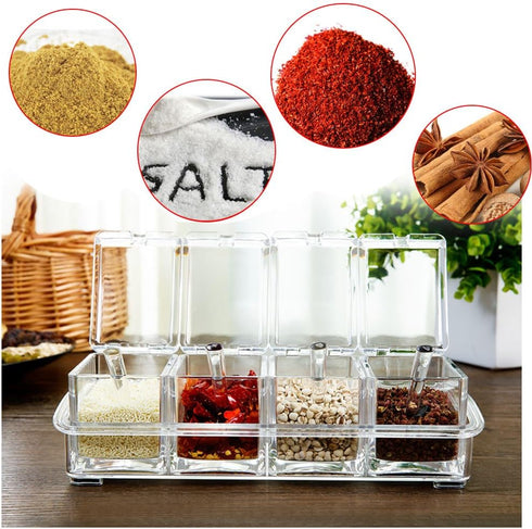 V-Resourcing Clear Seasoning Box, 4 Pieces Clear Storage Container for Spice, Condiment Jars