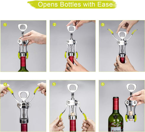 Beneno Wine Opener, Zinc Alloy Premium Wing Corkscrew with Multifunctional Bottles Opener, Upgrade Green