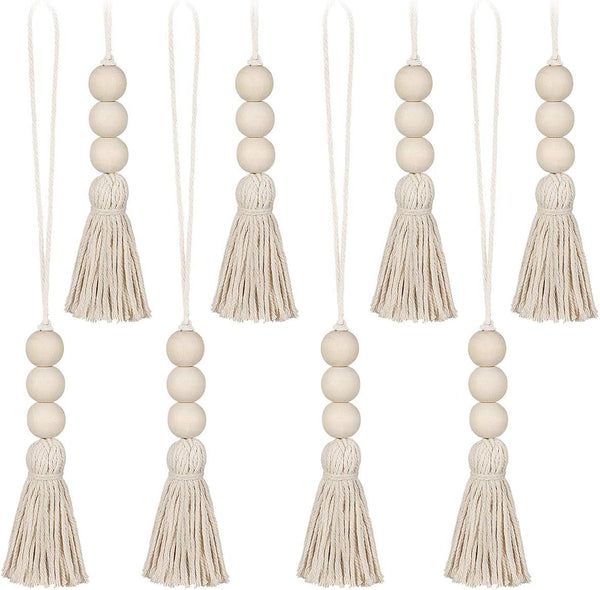 Garneck Wood Bead Garland - Rustic Country Decor with Farmhouse Tassels for Home Door Knob Christmas Decoration (1 Pack)
