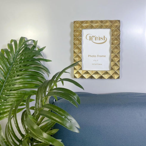Ornate Gold 5x7 Picture Frame - Polished Geometric Portrait and Landscape Frames for Table & Wall Mount