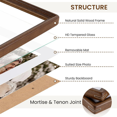 16x16 12x12 Axeman Natural Solid Oak Wood Picture Frame with Mat, Premium Rustic Wooden Photo Frames with Tempered