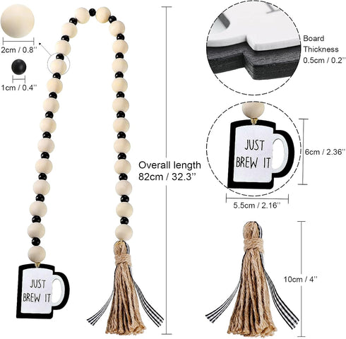 Jetec Coffee Bar Decor, Wood Bead Garland with Tassel for Coffee Bar Try Decor Accessories