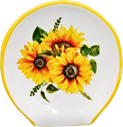 Sunflower Kitchen Decor - Ceramic Spoon Rest for Stove Top, Large Utensil Holder, Farmhouse Kitchen Decor