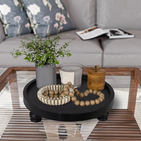 Counter, MAONAME Decorative Round Wood Riser for Display, Farmhouse Pedestal Stand for Kitchen Black Wooden Risers Tray