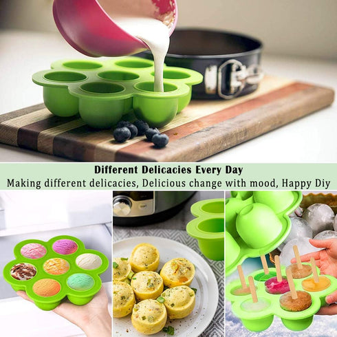 ROTTAY Silicone Egg Bites Molds and Steamer Rack Trivet, 7pcs Set for Instant Pot Accessories, 6qt & 8qt