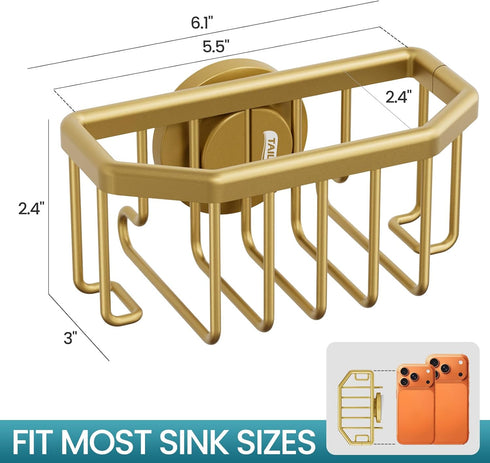 TAILI Sponge Holder for Kitchen Sink with Strong Suction Cup, Rustproof Aluminum Sink Caddy for Sponges, Brushes
