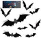 TDHDIKE 64 Pcs Halloween Decorations Black Bats Wall Decor, Reusable PVC 3D Stickers for Indoor Outdoor Party Decor