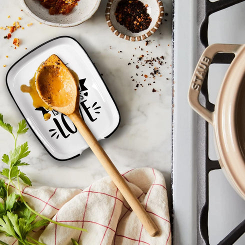 Ceramic Spoon Rest, The Secret Ingredient is Always Love, Functional Kitchenware for Countertop or Stove Top