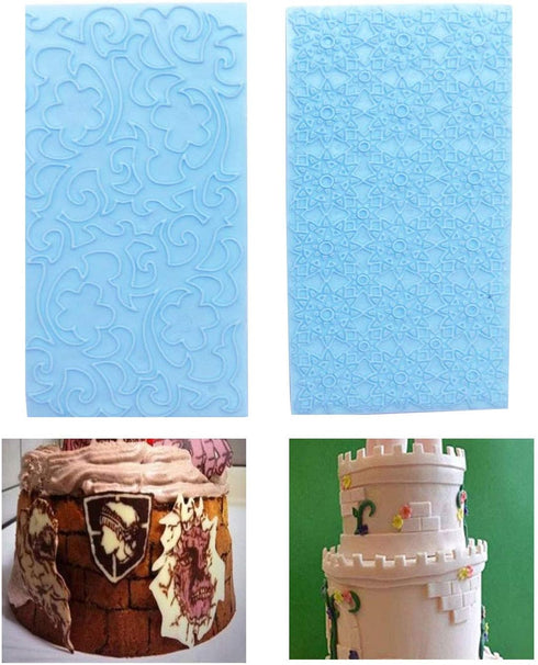 6 Pack Fondant Impression Mat Set, Cake Decor Mold Set for Embossed Tree Bark/Flower/Cobblestone Design