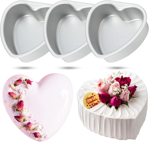Mifoci 3 Pieces Heart Shaped Cake Pans, Aluminum Cake Pans for Baking DIY, Silver, 5.7 Inch
