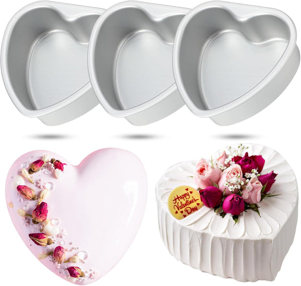Mifoci 3 Pieces Heart Shaped Cake Pans, Aluminum Cake Pans for Baking DIY, Silver, 5.7 Inch