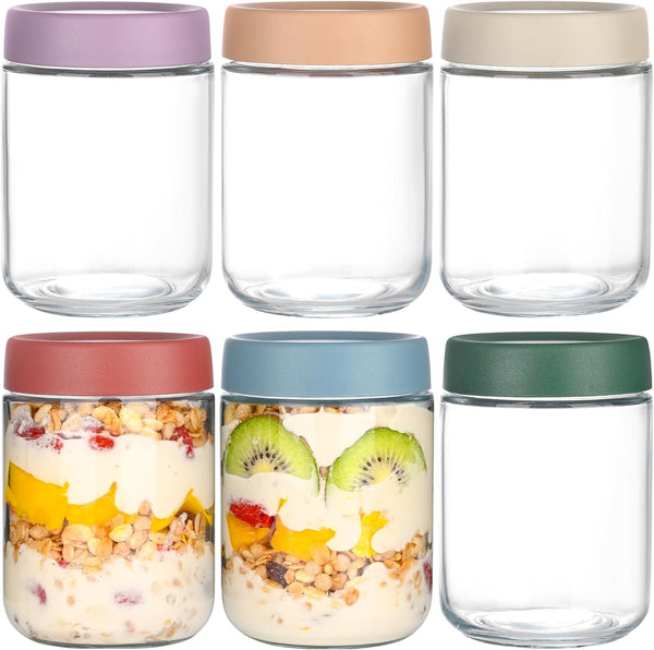 Artcochan Overnight Oats Containers with Lids 16 oz Glass Jars 6 Pack