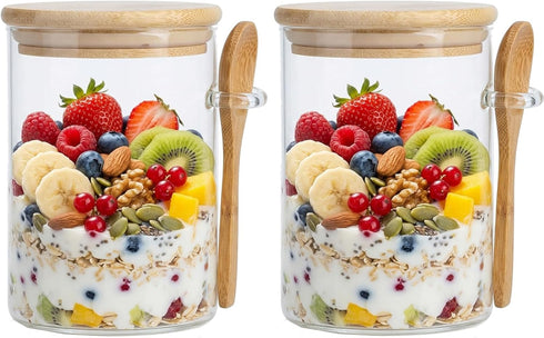 Povinmos Overnight Oats Containers with Lids,17oz Oats Glass Jars Storage Containers, Oatmeal Cups,Meal