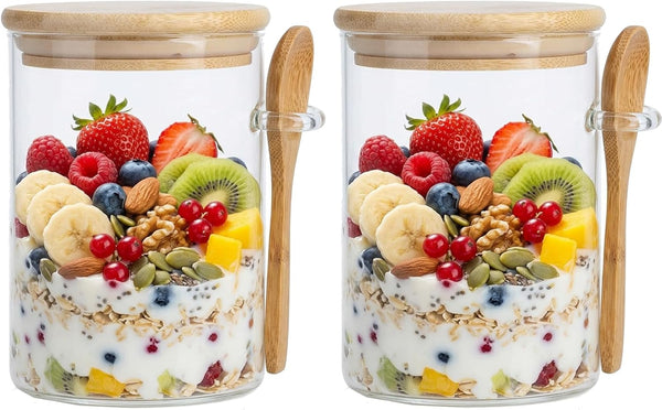 Povinmos Overnight Oats Containers with Lids,17oz Oats Glass Jars Storage Containers, Oatmeal Cups,Meal