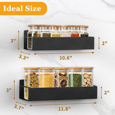 Kitchen Spice Rack for Wall - 13.8" Black Large Adhesive Hanging Spice Racks, 2 Packs Storage Organizer