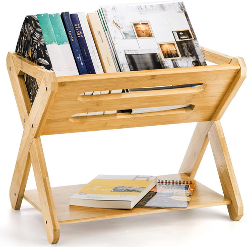 Okllen Kids' Book Caddy with Shelf, Bamboo Bookcase Book Storage Organizer for Toddlers, Bedroom, Playroom