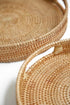 14.2" HITOMEN Hand-Woven Round Rattan Serving Tray Decorative Ottoman Wicker Platter with Handles for Coffee Table