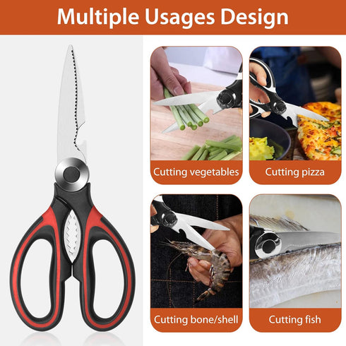 Heavy Duty Kitchen Scissors, Multipurpose Stainless Steel Food Shears for Poultry, Fish, Meat, Vegetables, 2-Pack
