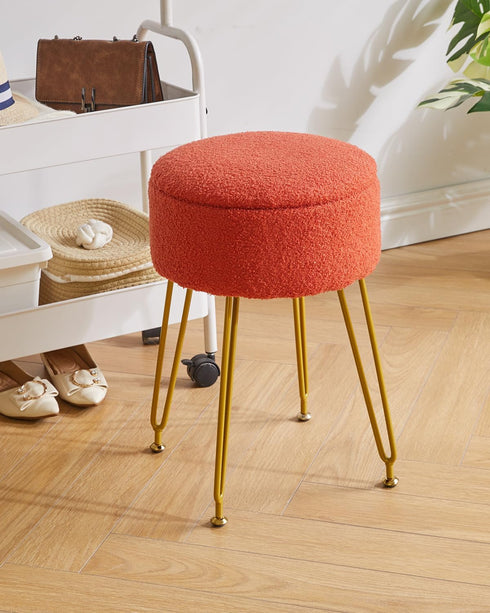 WBD010J IBUYKE Teddy Velvet Storage Footrest Stool Ottoman, Makeup Vanity Stool Side Table with Removable Cover, Golden