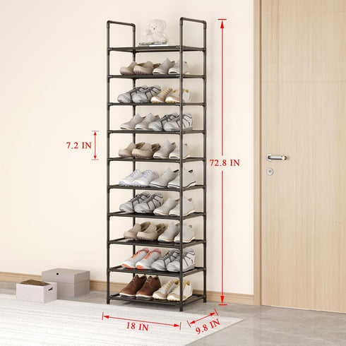 Vockot 10-Tier Closet Tall Shoe Rack,Large Sturdy Shoe Shelf Organizer, Non-Woven Fabric Narrow Free Standing Shoe