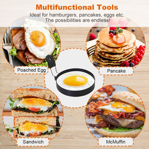 3.5" Set 2 COTEY Egg Rings of with Silicone Handle, Large Ring for Frying Eggs, Round Mold for English Muffins