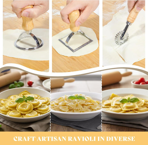 Krbnk Tools,13PCS Pasta Making Wood Pasta Making Kit with Pasta Rolling Pin,Ravioli Mold,Ravioli Cutter,Gnocchi