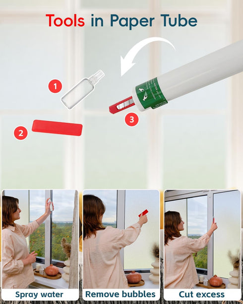 Frosted Glass Window Film, Decorative Bathroom Privacy Film for Glass Windows Cover, Static Cling, Removable, Anti-UV