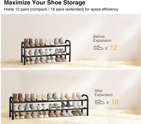 2-Tier, 33.747.5 18 Closet, STO STO Long Expandable Shoe Rack Adjustable Length Shoe Organizer, Metal Shoes Storage
