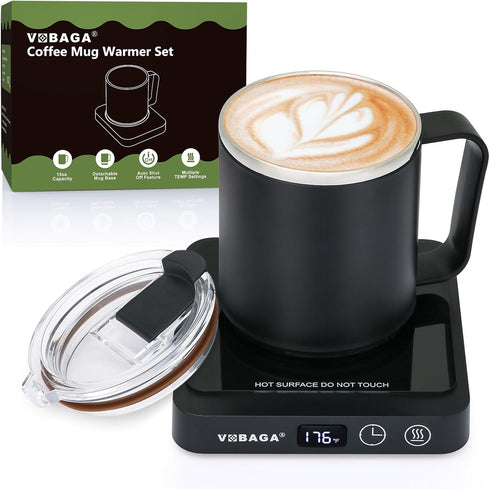 VOBAGA Mug Warmer & Mug Set for Desk, Electric Coffee Cup Warmer with Temperature & Timer Settings, 15oz Cup