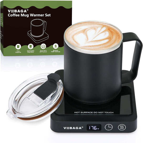VOBAGA Mug Warmer & Mug Set for Desk, Electric Coffee Cup Warmer with Temperature & Timer Settings, 15oz Cup