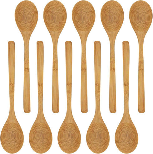 BambooMN 8" Reusable Solid Bamboo Deluxe Dinner Spoon - 10 pcs