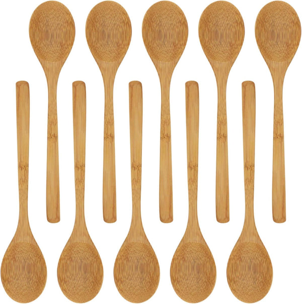 BambooMN 8" Reusable Solid Bamboo Deluxe Dinner Spoon - 10 pcs