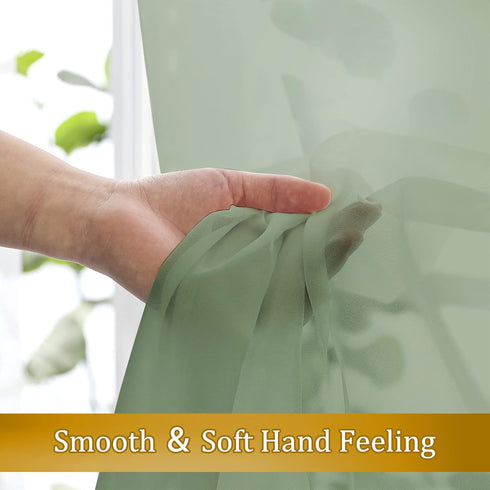 Sage Green Sheer Curtains, 36 inches Long, 2 Panels, Solid Cafe Curtains for Bathroom or Kitchen
