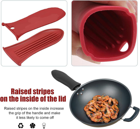 2 Pack Silicone Pan Handle Sleeve, Heat Resistant Cast Iron Skillet Handle Covers for Kitchen
