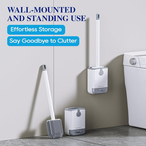 2 Pack SetFloor HONOVA Silicone Toilet Bowl Brush with Ventilated Holder, Toilet Brush and Holder Standing & Wall