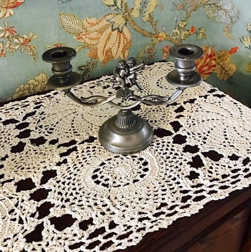 USTIDE Hand Crochet Table Runner Beige Cotton Lace Doilies for Coffee Table Decoration, 15X78inches One Piece
