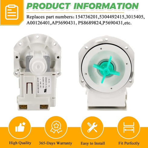 A00126401 AP5690431 bpx1-90e Dishwasher Drain Pump by Techecook, Fit for Frigidaire Dishwasher Replacement Part
