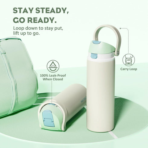 24 oz 2-in-1 24 POWCAN Steel Insulated Water Bottle: Push-Button Spout & Flip Straw Lid, Leakproof, Cold Hrs, Fits Car