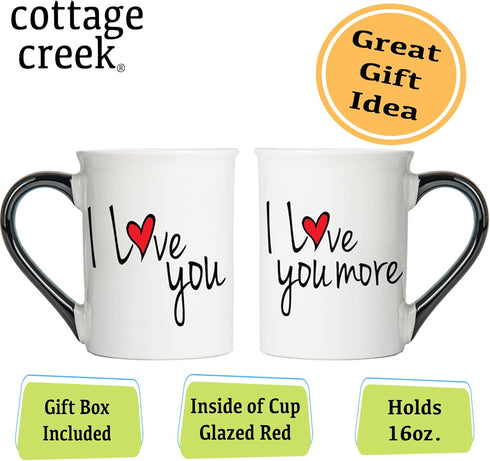 Wedding Gifts for Couples, Set of 2 I Love You More Coffee Mugs, Engagement Gift Ideas for Men/Women