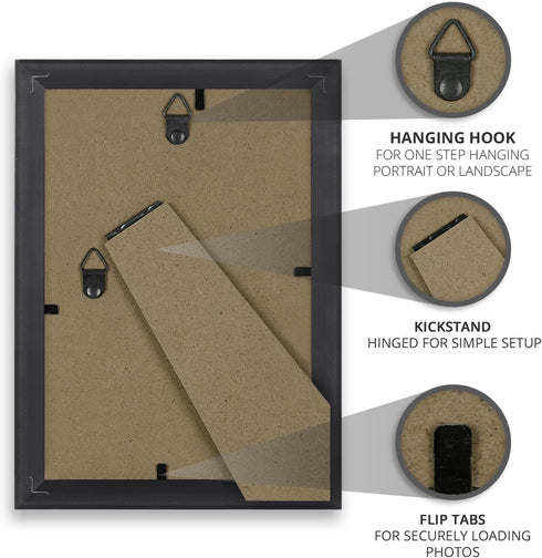Icona Bay 5x7 Picture Frame Set - Black, 10 Pack, Simple Modern Design with Table Top Kickstand & Wall Hanging Hooks