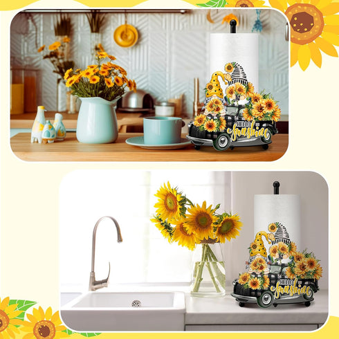 Shellwei Summer Spring Sunflower Paper Towel Holder, Floral Kitchen Decor Stand for Countertop Home Decorations