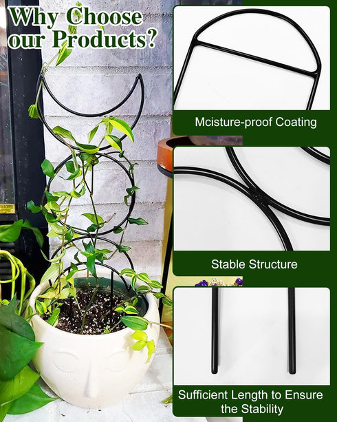 sousac 4 Pack Trellis for Indoor Climbing Plant, Small Metal Garden Trellis for Potted Plants, Stake Mini Treleaf