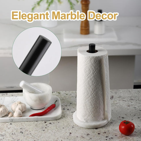 African Genuine Marble Paper Towel Holder, 6" Metal Rod Stand for Kitchen Organization, Fits Standard Size Rolls (Namib