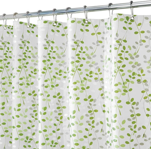 iDesign Vine Bathroom Shower Curtain, Waterproof PEVA, 72" x 72", Green/White
