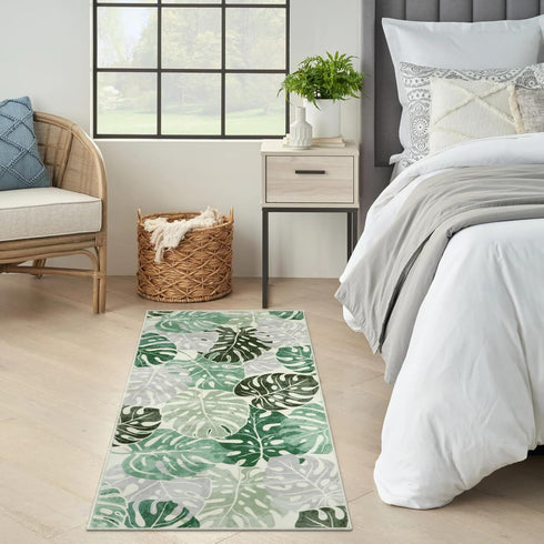 Wonnitar Monstera Leaf Bathroom Runner Rug, 2x4.3 Washable Non-Slip Soft Carpet for Bedroom Entry Kitchen