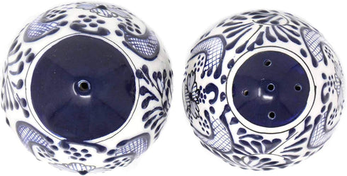 Encantada Handmade Hand-Painted Authentic Mexican Pottery, Salt and Pepper Shaker Set, Blue Flower (MC085F-K2)