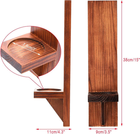 OwnMy Set 2 of Wooden Wall Candle Sconces Rustic Wall Mount Wooden Pillar Candle Sconces, Brown Farmhouse Wall Candle